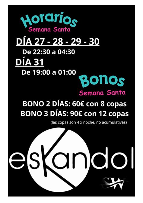 Horarios y precios – eskandol – swinger music club